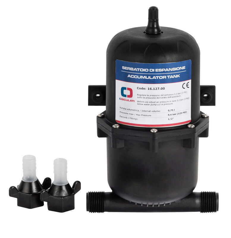 Osculati Druckausgleichsbehälter 16.127.00, 0,75 l, 8,6 bar, mit 2 Schlauchhaltern 13 mm