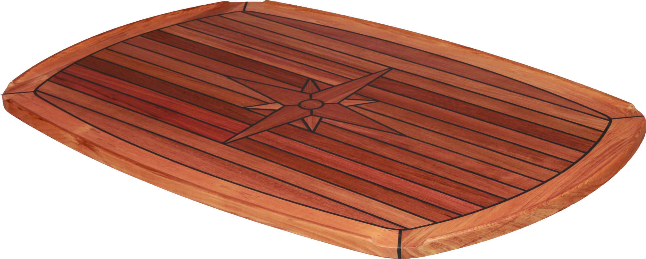 Halbovale EUDE Teaktischplatte 61 x 94 cm mit 20 mm Außenkante und Windrosenmotiv