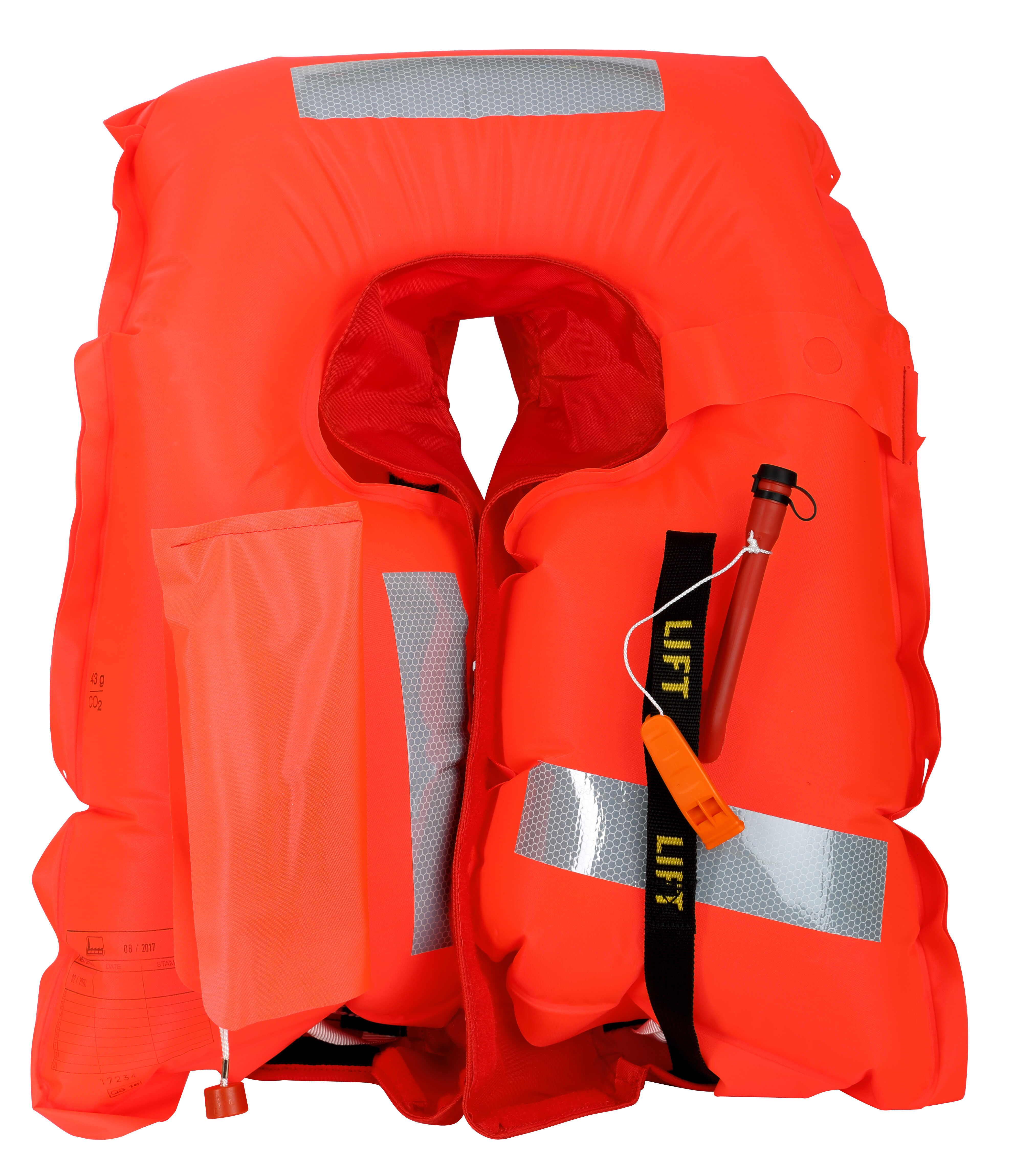 Rote Secumar Arkona 220N Rettungsweste mit automatischer Auslösung Secumatic 3001S, 220 Newton Auftrieb, Classic Schwimmkörper und Front-Click-Verschluss.