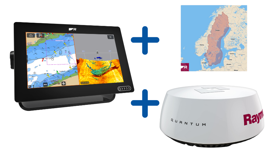 Raymarine Axiom+ 12 RV mit 3D-Sonar, Quantum Q24C Radar und LightHouse Karte – leistungsstarke Navigation mit präzisen Bild- und Kartendaten.