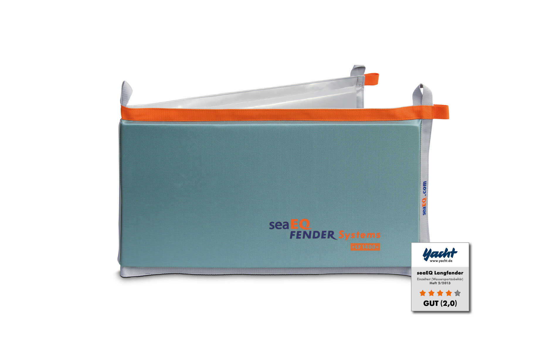 Grauer seaEQ Flachfender LF 1400 schützt den Rumpf beim Anlegen