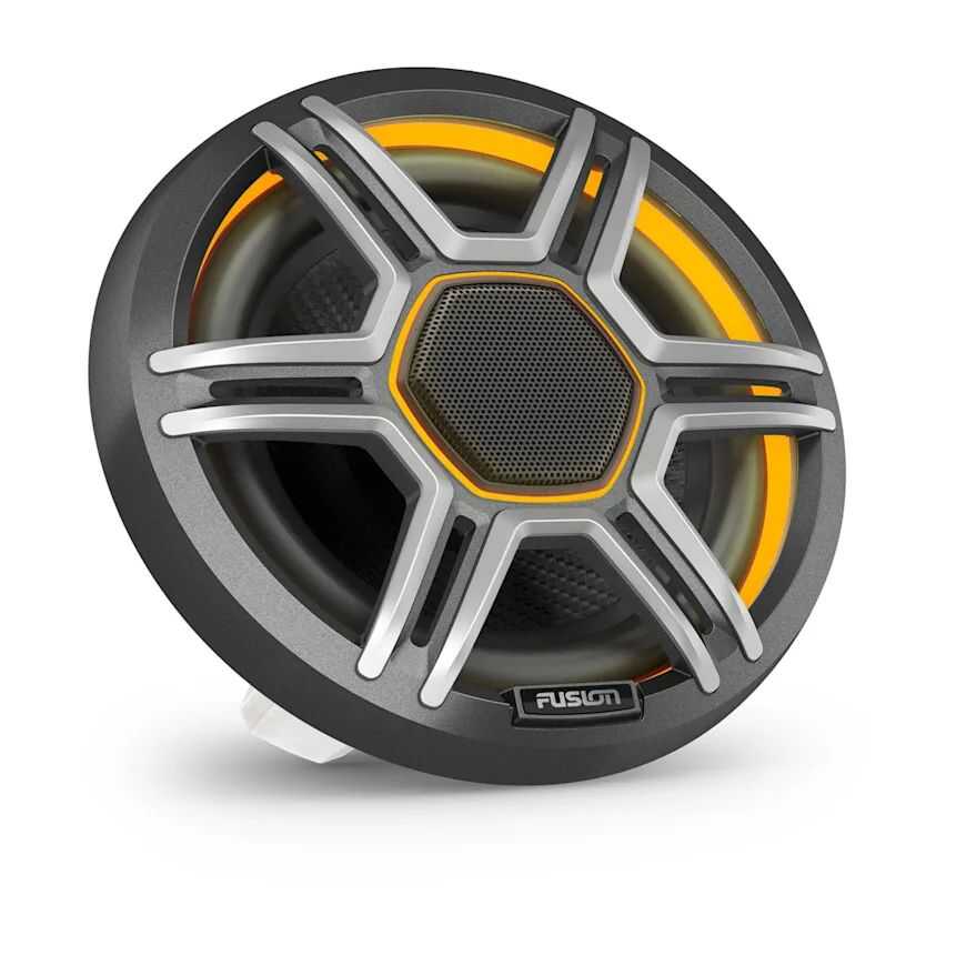 Fusion Apollo Marinelautsprecher mit grauem Sportgrill – ideal für Boote Wetterfeste Fusion Apollo Bootslautsprecher mit modernem Design in Grau