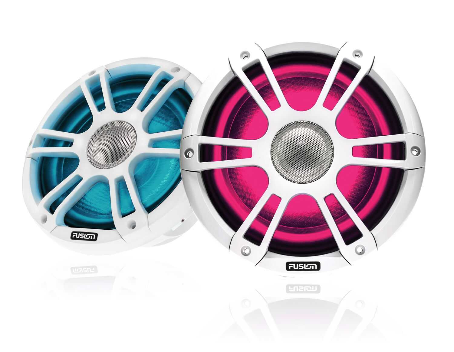 Weißer Fusion Signature 3 Lautsprecher 7,7 Zoll mit LED Beleuchtung und modernem Design