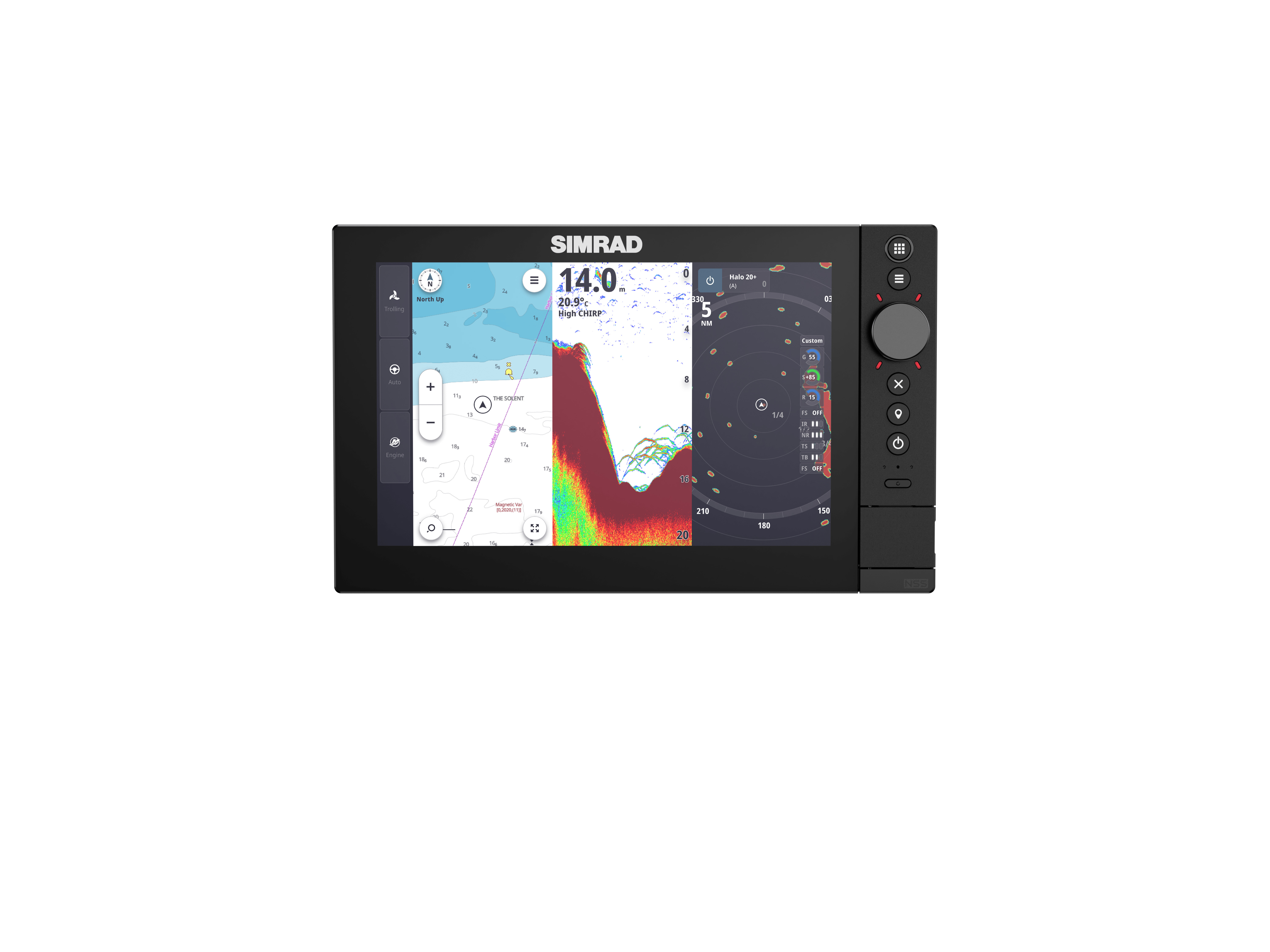 Simrad NSS 4 10 Zoll Kartenplotter mit integriertem 1 kW CHIRP-Sonar und Hybridsteuerung