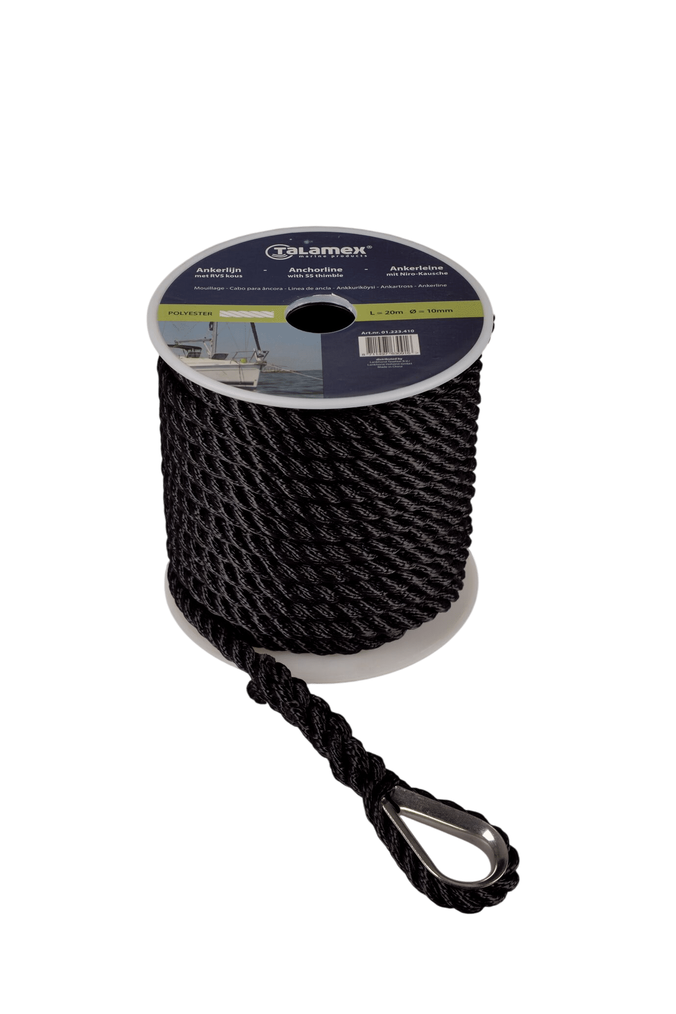 Ankerleine Polyester 12 mm 30 m mit Edelstahl-Kausche Schwarz