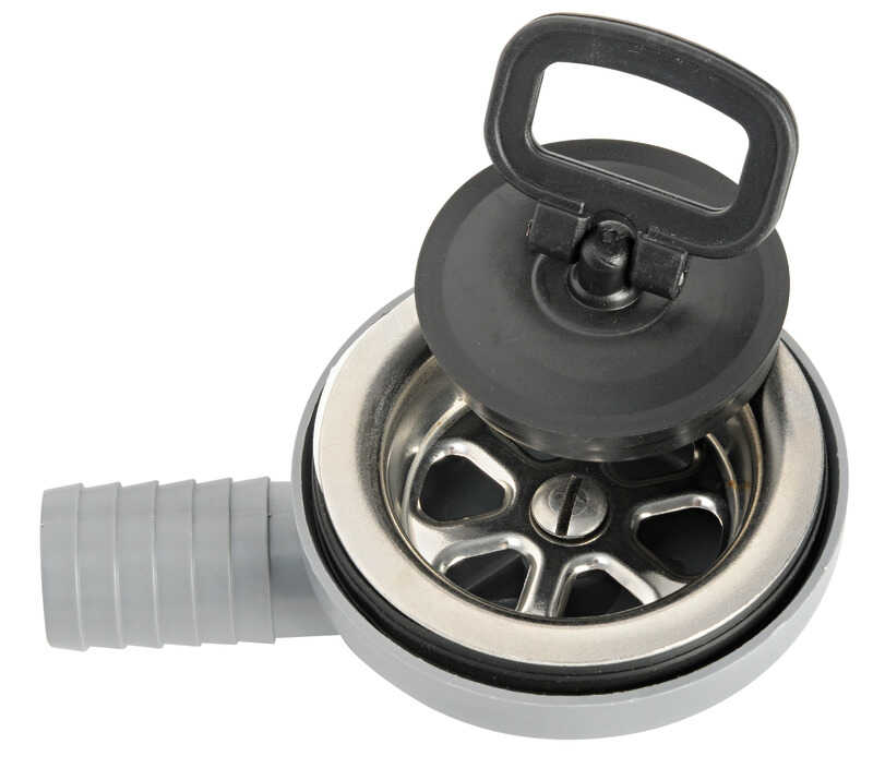 Ablaufgarnitur aus Edelstahl und Moplen mit seitlichem 90 Grad Abfluss und Sieb Ø 70 mm