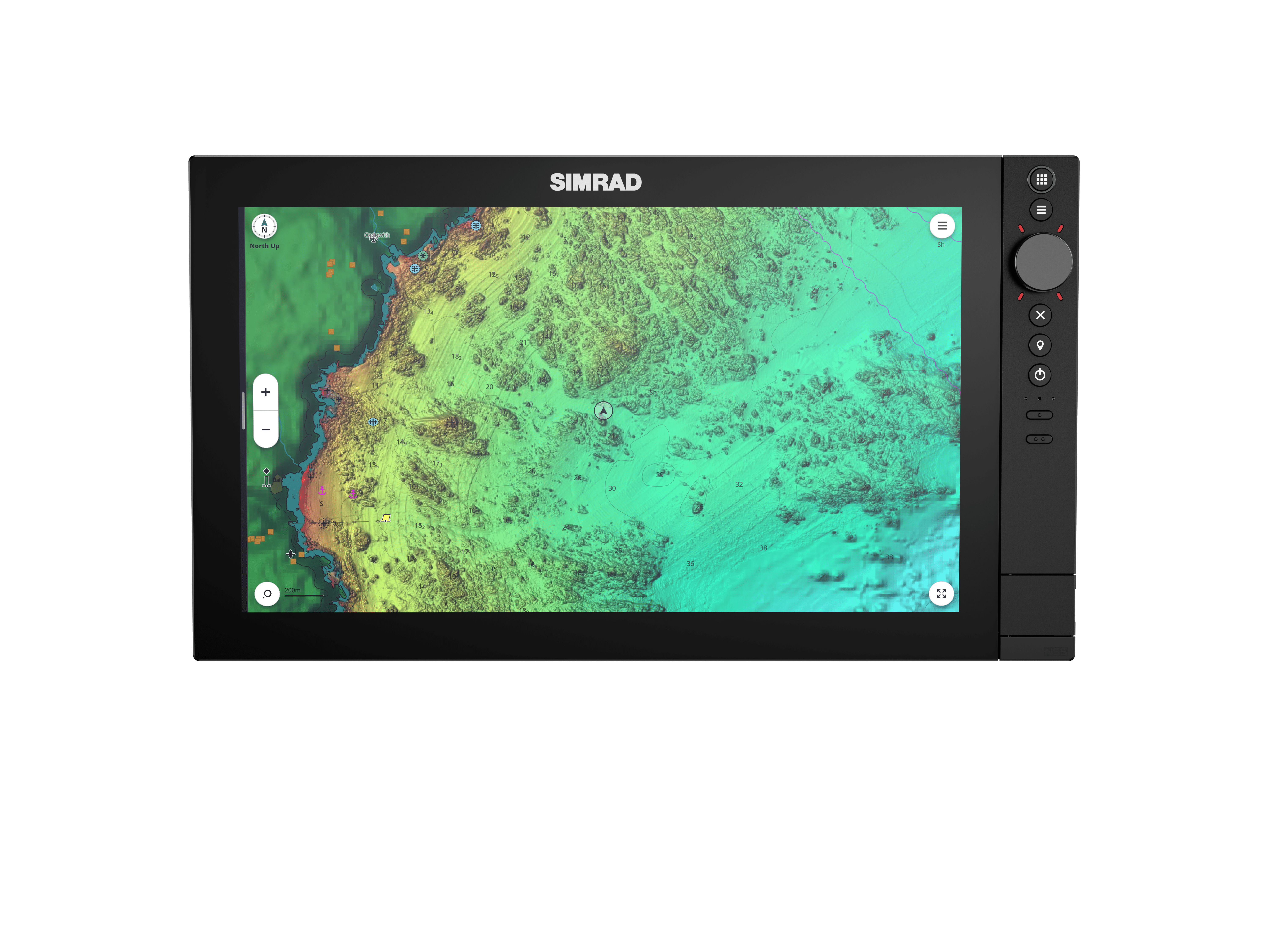 Helles 16-Zoll-Display des Simrad NSS 4 Kartenplotters mit Full-HD-Auflösung und über 1200 nits Helligkeit für beste Sicht bei Sonnenlicht