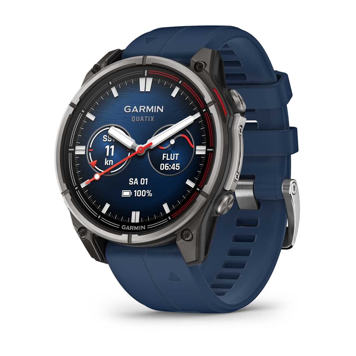Garmin Quatix 8 Smartwatch mit Titanium-Lünette, kratzfestem Displayglas und maritimem Design.