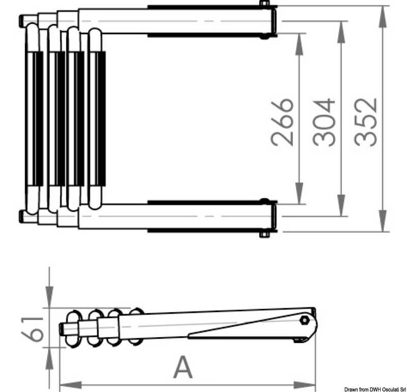 Abmessungen der Osculati BIG Teleskop-Badeleiter mit breiten Stufen