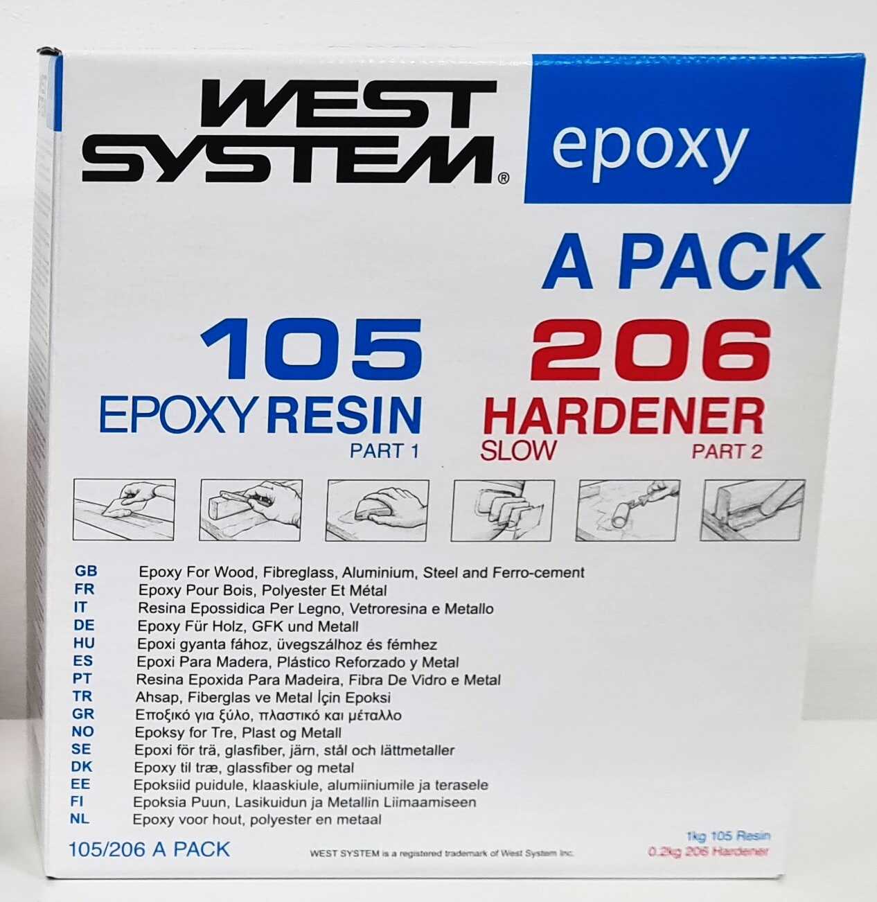 WEST SYSTEM A-Pack 105-206 Harz und Langsamer Härter 1,2kg