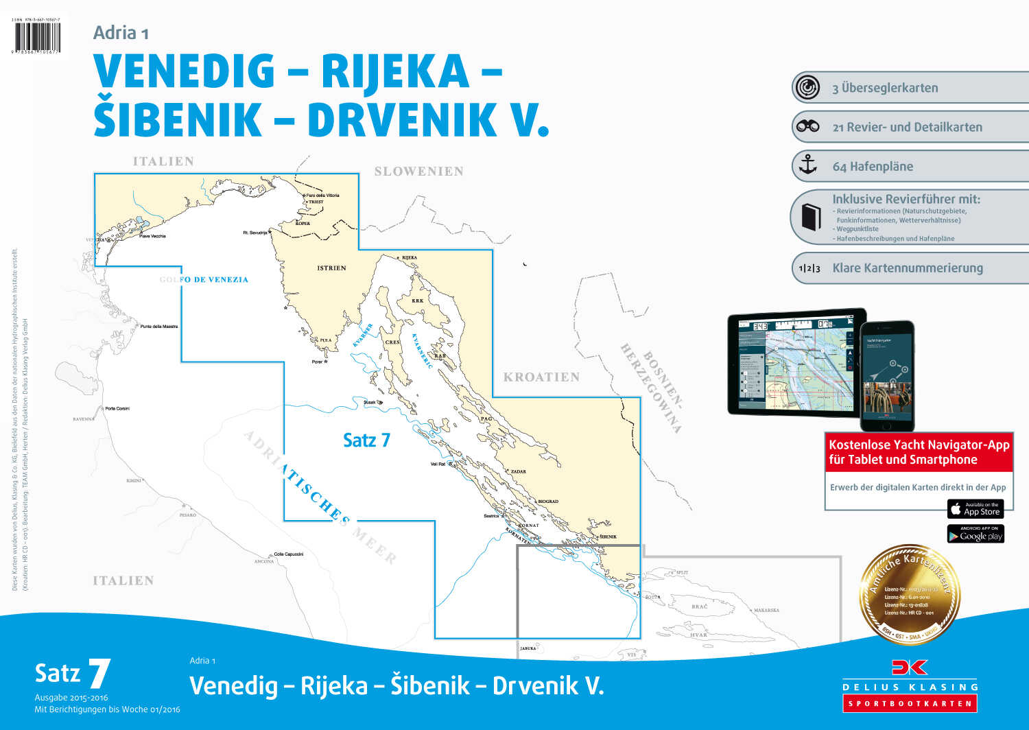 Delius Klasing Sportbootkarten Satz 7: Adria 1: Venedig -Rijeka - Sibenik - Drvenik V. 