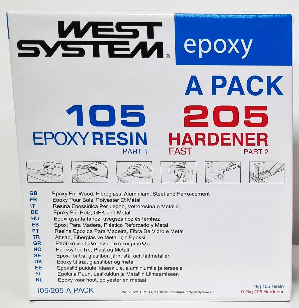 WEST SYSTEM A-Pack 105-205 Harz und Schneller Härter 1,2kg