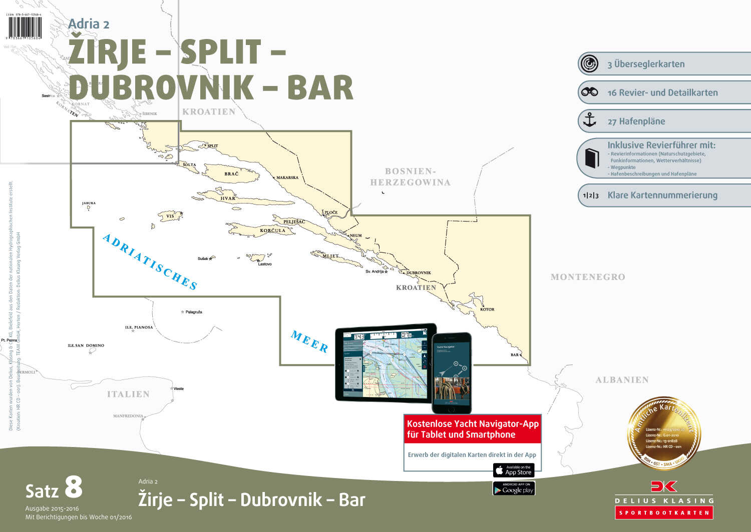 Delius Klasing Sportbootkarten Satz 8: Adria 02. Zirje - Split - Dubrovnik - Bar