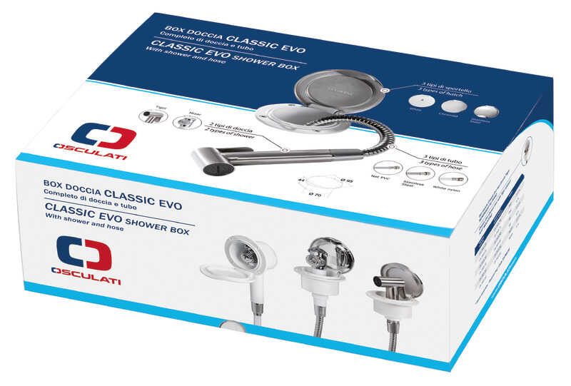 Osculati Classic Evo Deckdusche, verchromter Deckel, PVC-Schlauch 2,5m Horizontal montiert