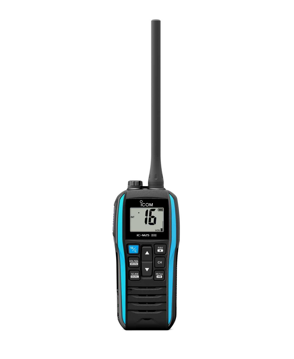 Ergonomisches Design des ICOM IC-M25EURO EVO mit großen, leicht bedienbaren Tasten für sicheres Handling