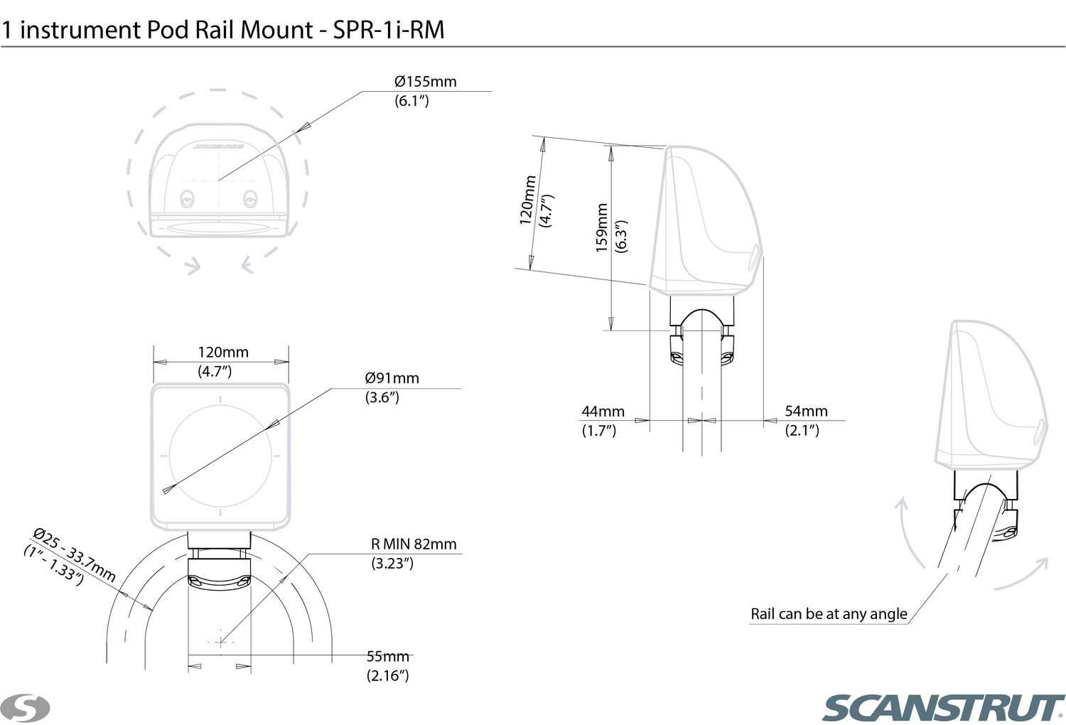Instrumentenkonsole SPR-1i-RM von Scanstrut zur sicheren Relingbefestigung