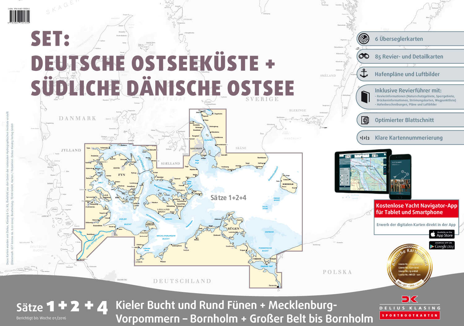 Delius Klasing Sportbootkarten Satz 01+02+04 Set: Deutsche Ostsee + Südliche dänische Ostsee