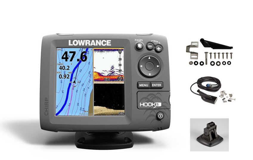 Lowrance HOOK-4 Kartenplotter/Fishfinder, Mid/High CHIRP/DownScan  Heckgeber