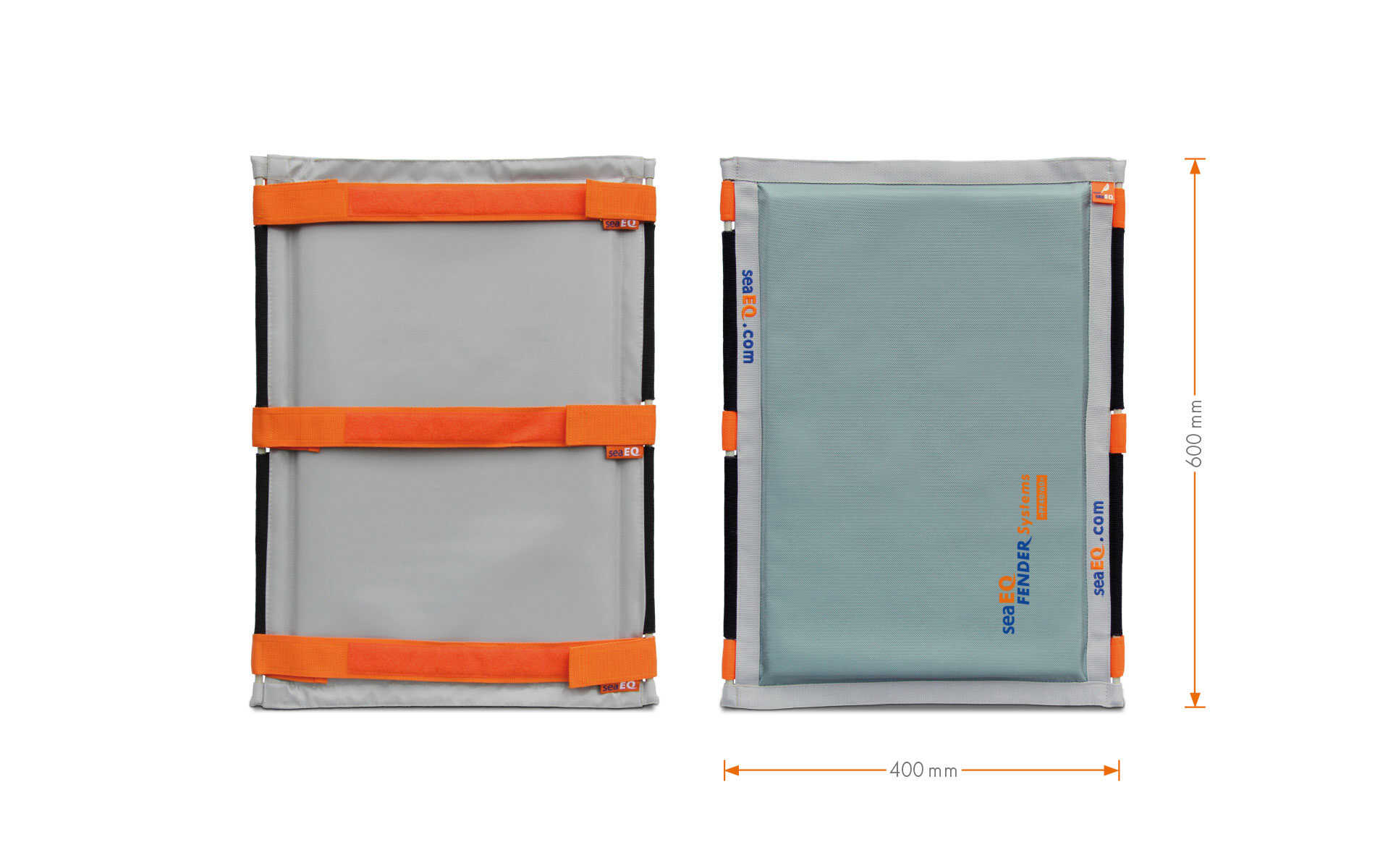 Maße des seaEQ Dalbenfenders PF 40/60: 400 × 600 × 20 mm für normale und dicke Dalben, grau